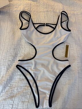 White & Black Trim Cutout One-Piece Swimsuit
